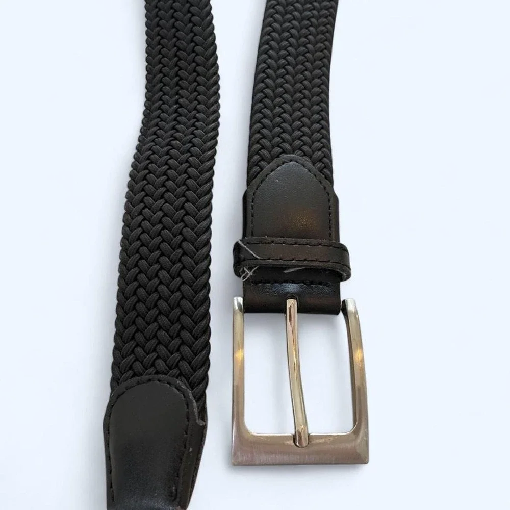 Braided‎ black belt with silver buckle